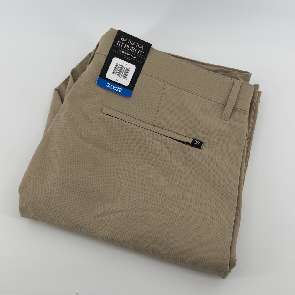 Banana Republic Mens Flat Front Pants Tan Khaki Straight Leg 36x32 1557516